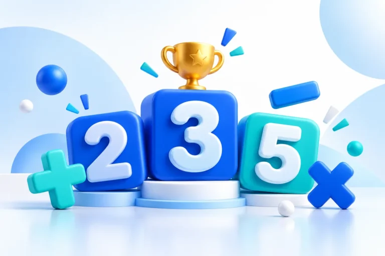 مكعبات أرقام وعلامات الجمع والطرح والضرب مع كأس تحدي الرياضيات